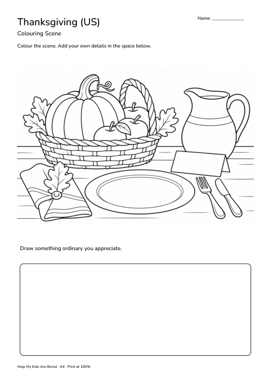 Thanksgiving (US) Colouring Scene