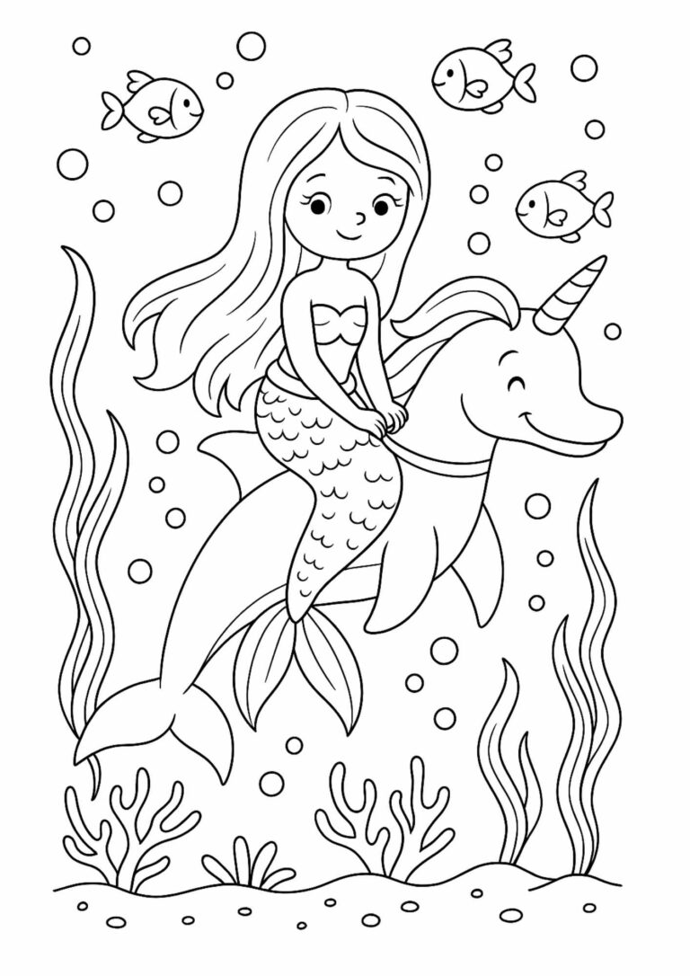 Free Mermaid and Unicorn Dolphin Coloring Page – Magical Ocean Fun for Kids