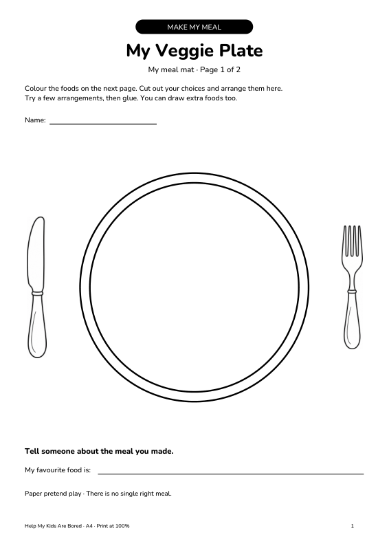 My Veggie Plate Cut and Paste