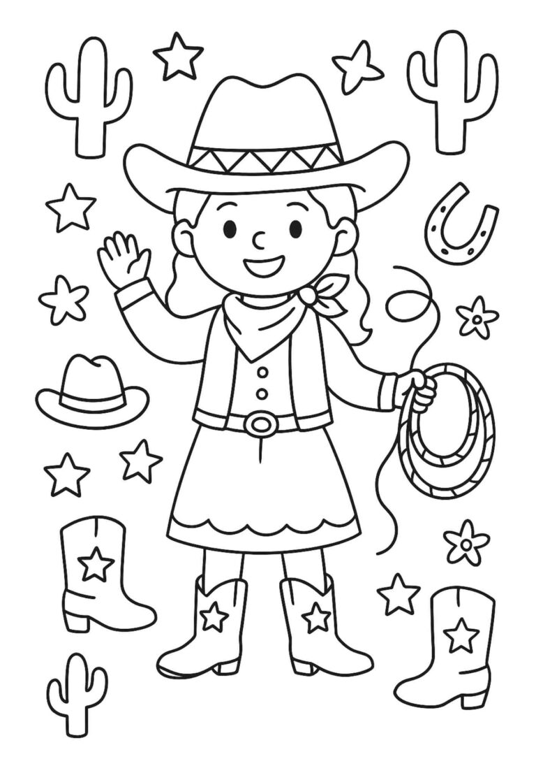 Yeehaw! Free Cowgirl Coloring Page for Kids – Saddle Up for Fun!