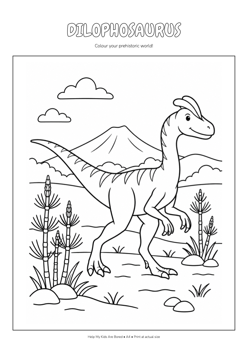 Free Dilophosaurus Coloring Page Printable for Kids