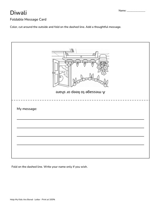 Message Instructing Diwali Foldable Message Card | Free Printable