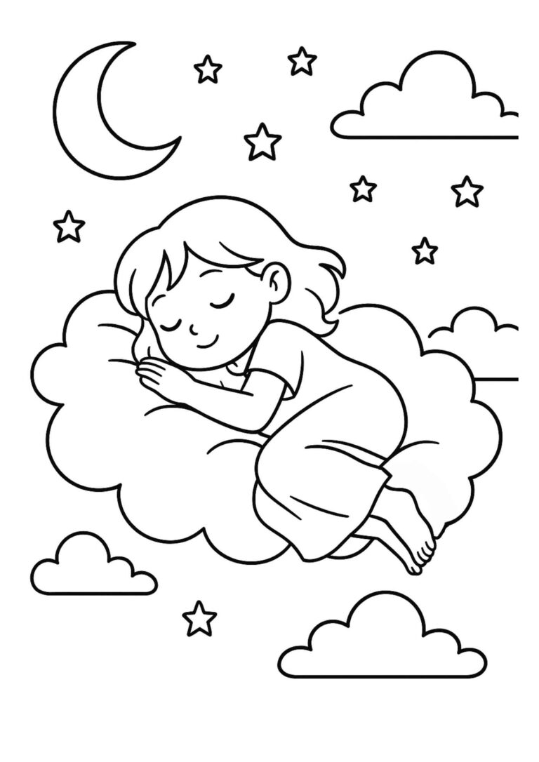 Free Dreamy Coloring Worksheet for Kids – Night Sky Calm