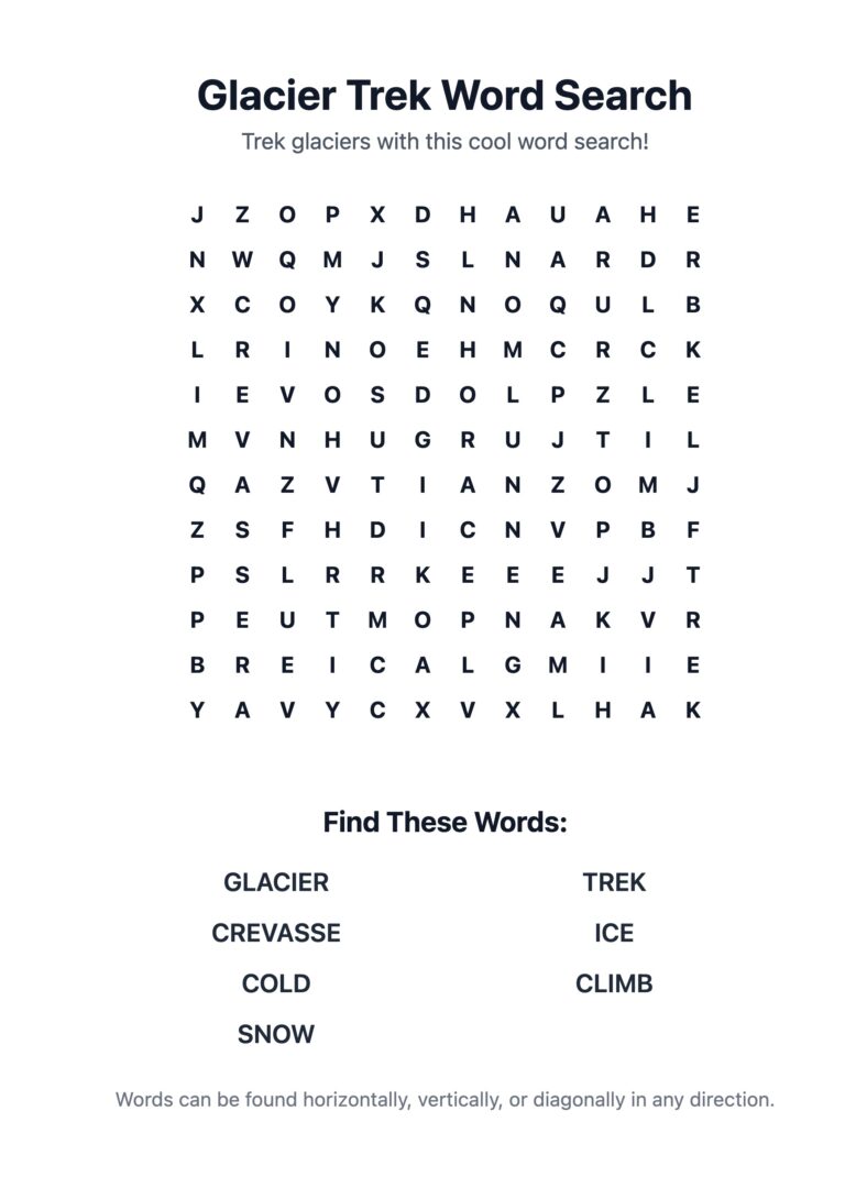 Glacier Trek Word Search