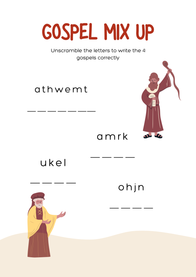 Name the Gospels Mix up Bible Worksheet 1