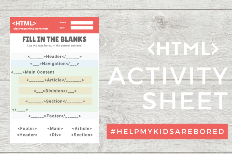 Kids HTML Coding Structure Printable Worksheet