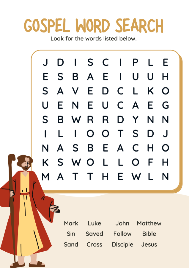 Name the Gospels Word search Bible Worksheet