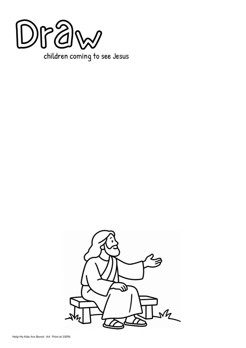 Jesus Welcomes the Children Drawing Worksheet for Kids