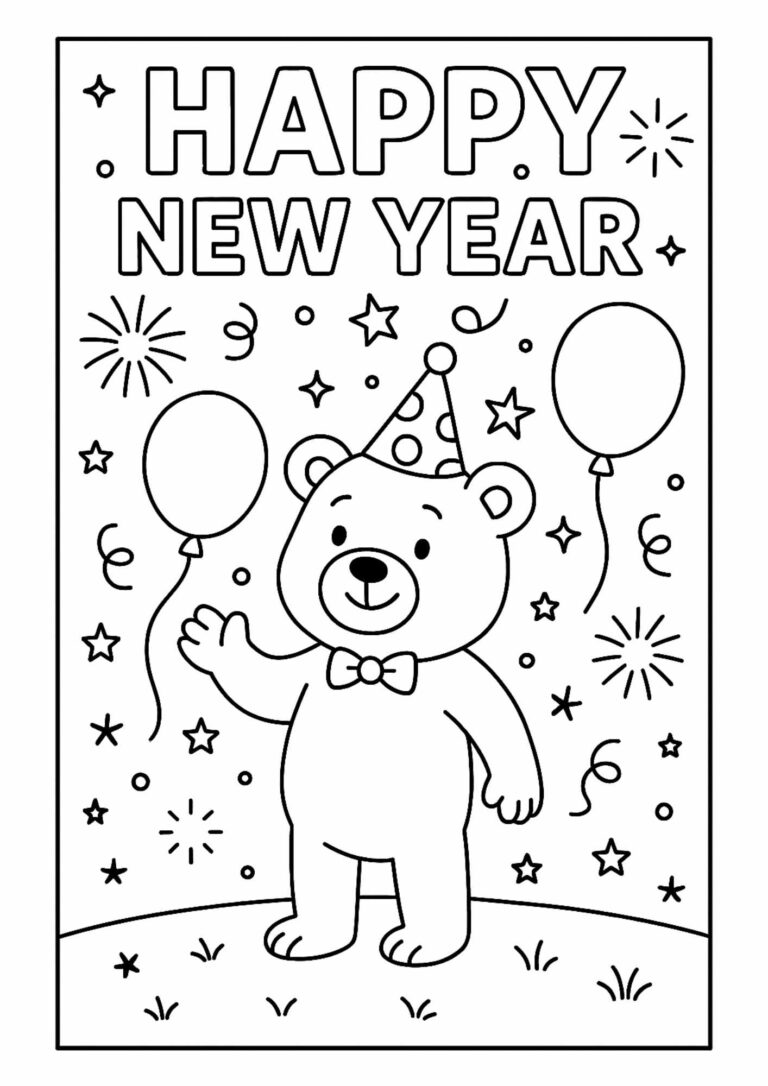 Happy New Year – Free Printable Coloring Page for Kids
