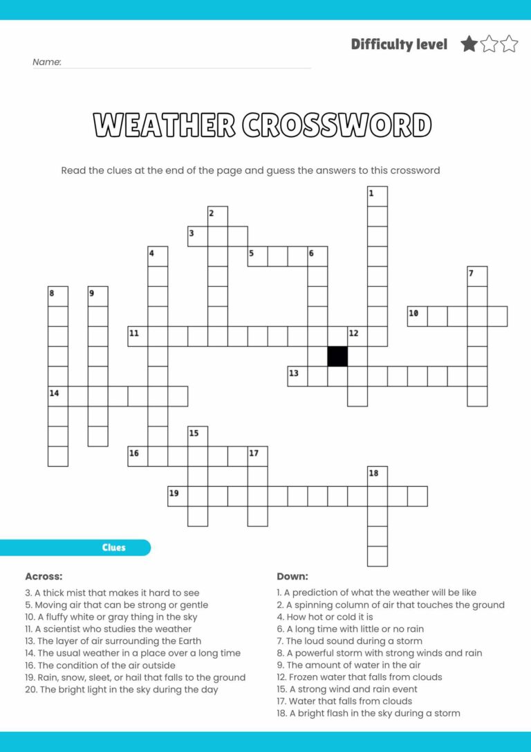 Free Grade 4 Weather-Themed Crossword Puzzle – Fun & Educational Printables!