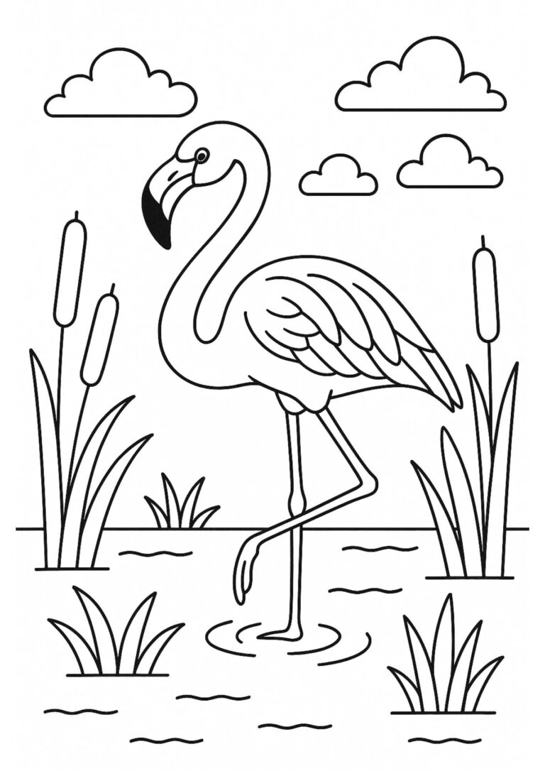Free Flamingo Coloring Page for Kids – Printable Wetland Fun!