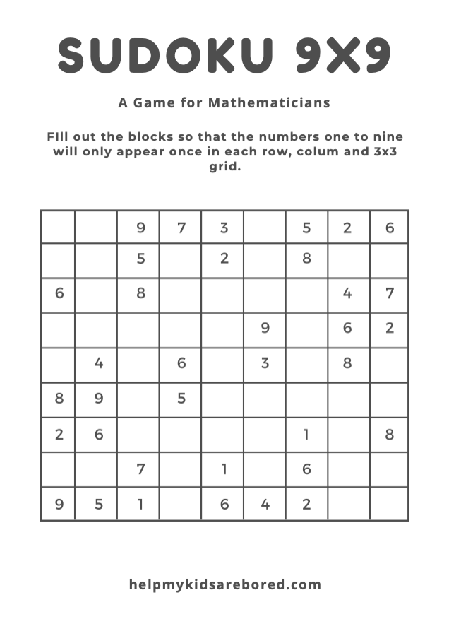 Sudoku 9x9 Printable A4 Game