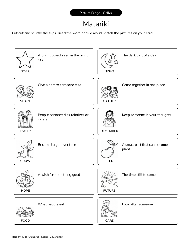Matariki Vocabulary Bingo | Free Printable
