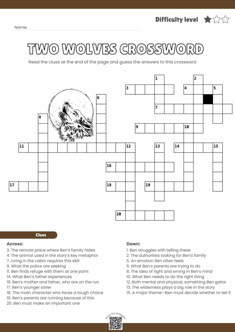 Two Wolves Crossword Puzzle – Printable Literature Fun