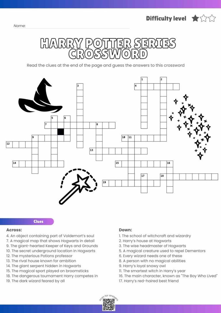 Harry Potter Crossword Puzzle – Printable Wizarding Fun
