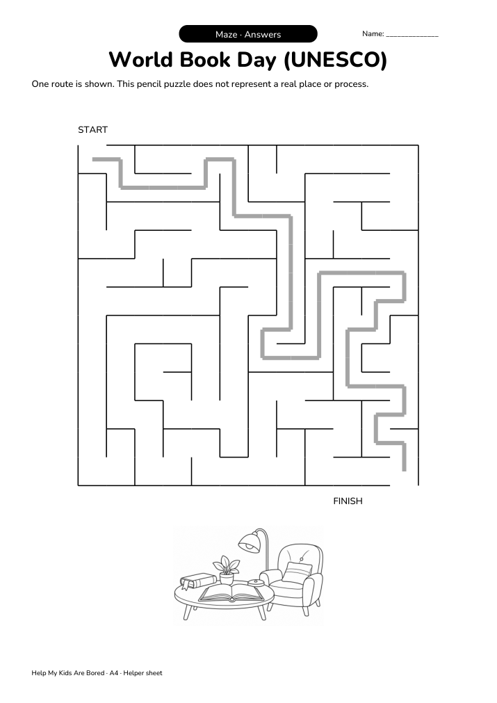 Book Week Letters World Book Day (UNESCO) Pencil Maze | Free Printable
