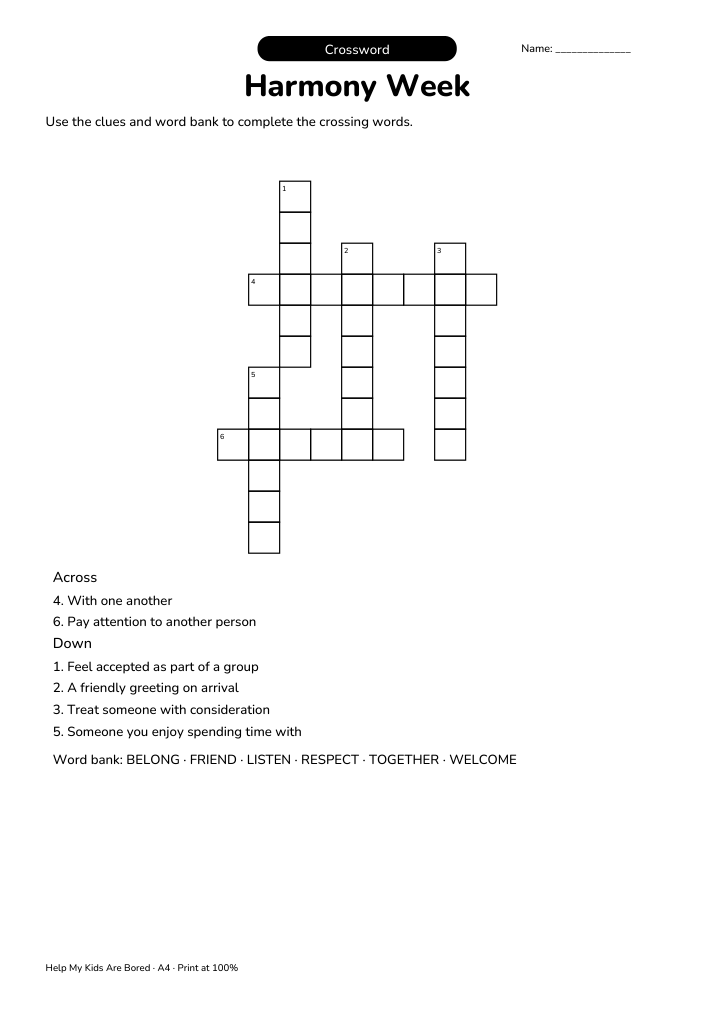 Harmony Week Crossword