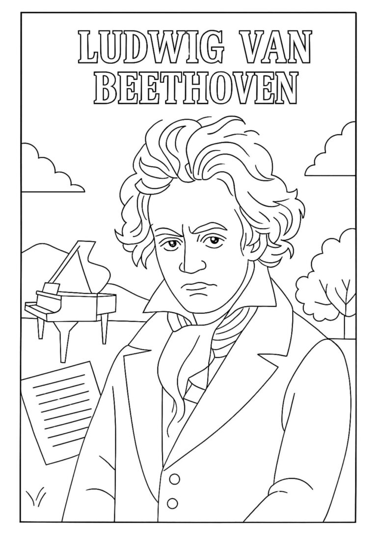 Ludwig van Beethoven Colouring Worksheet: Composer & Musical Genius