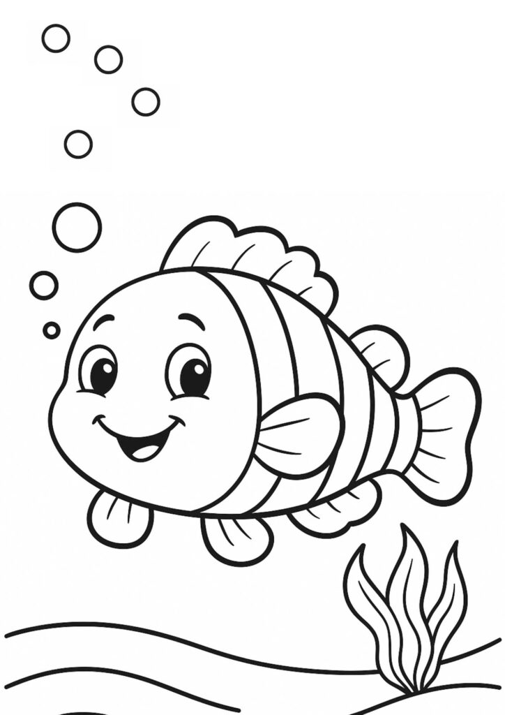 Preschool Sea Animal Coloring Page – Clownfish (Free Printable)