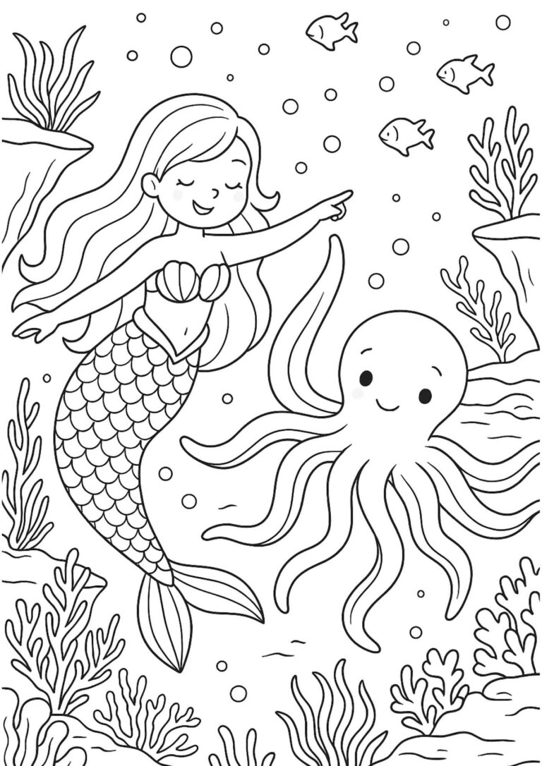 Free Mermaid & Octopus Coloring Page – Underwater Adventure for Kids