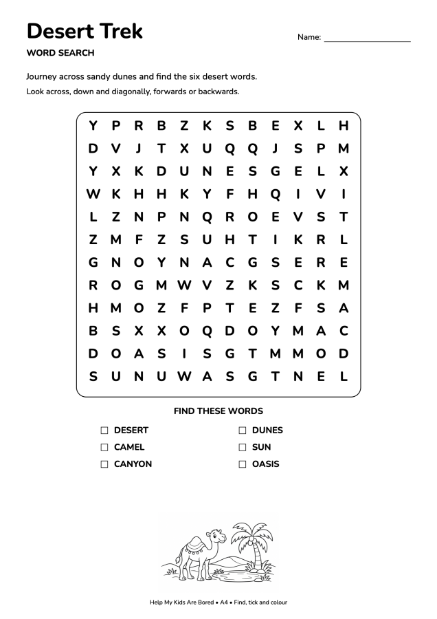 Desert Trek Word Search