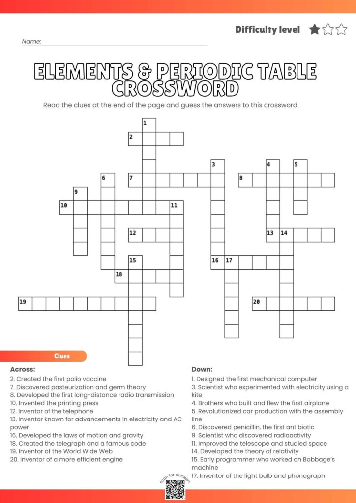 Elements & Periodic Table Crossword Puzzle – Printable Science Fun