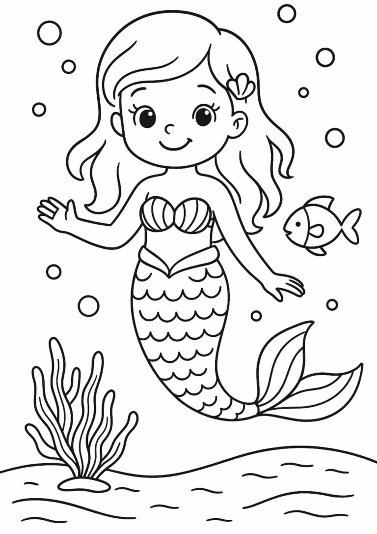 Mermaid Coloring Page – Free Printable Under the Sea Activity for Kids