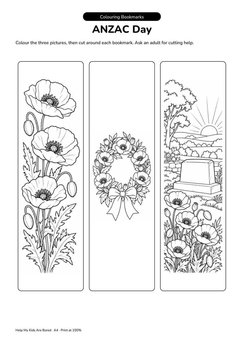 ANZAC Day Colour-and-Cut Bookmarks