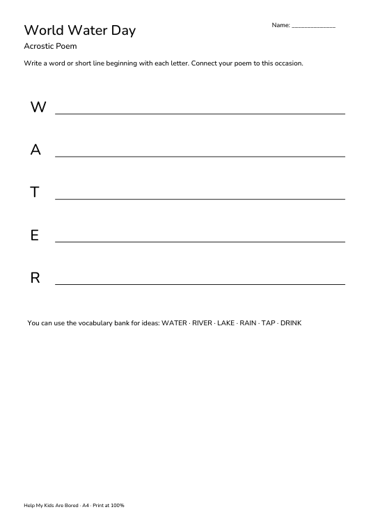 World Water Day Acrostic Poem