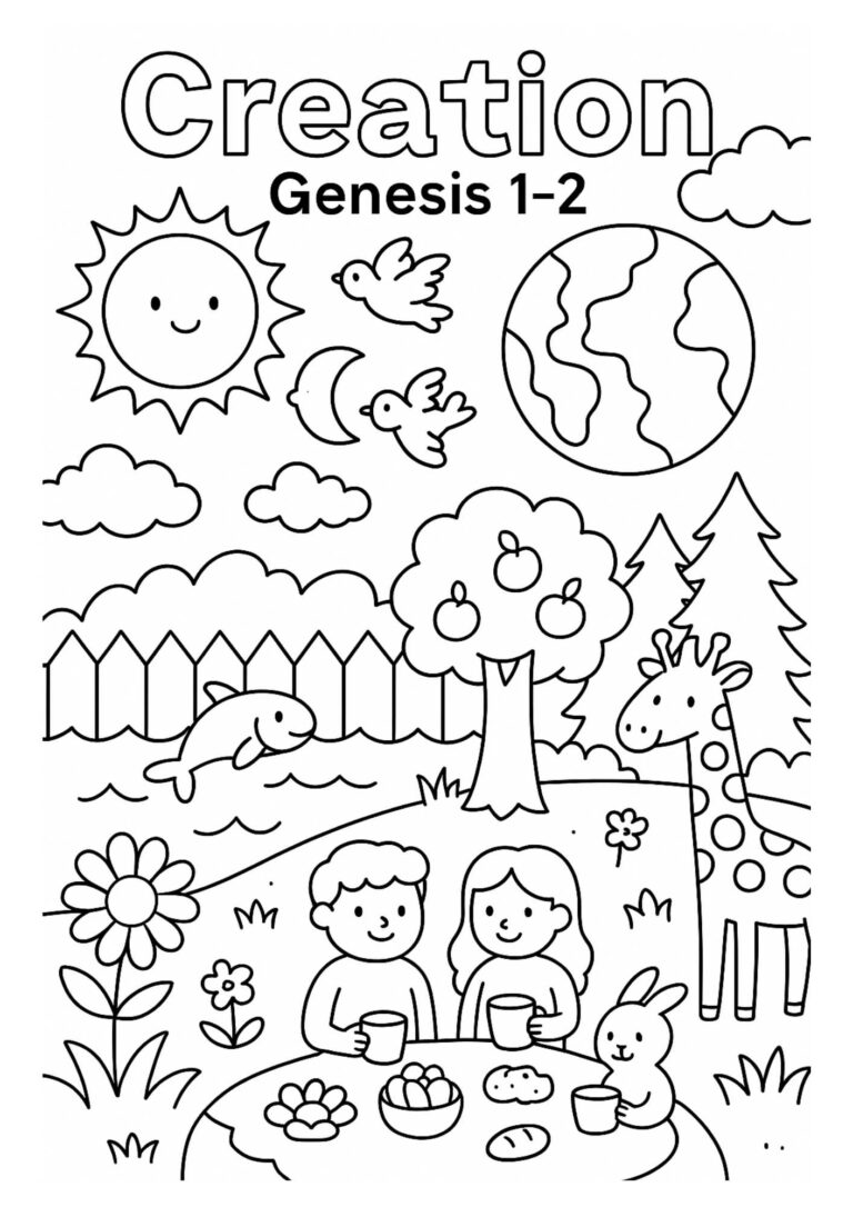 Creation – Genesis 1–2 Bible Story Colouring Page (Free Printable)