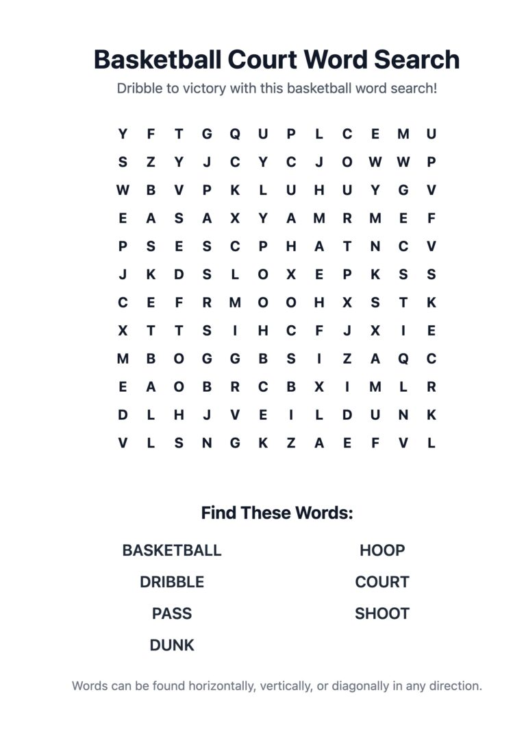 Basketball Court Word Search
