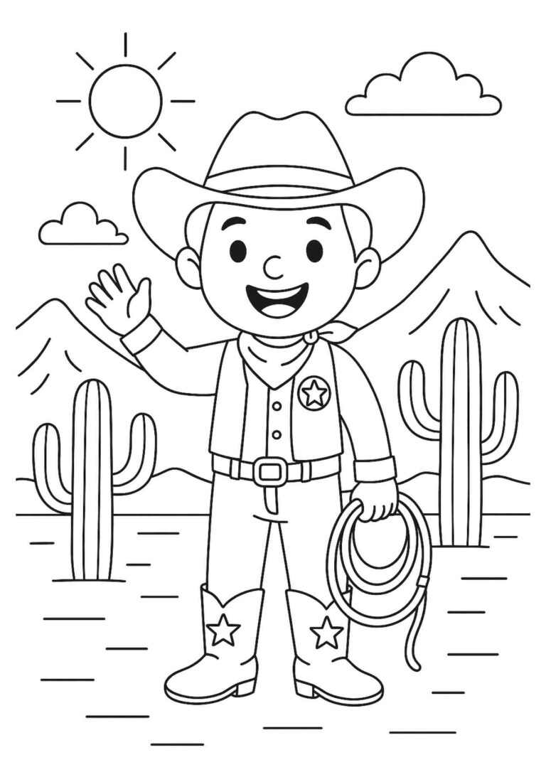 Yeehaw! Free Outdoor Cowboy Coloring Page for Kids