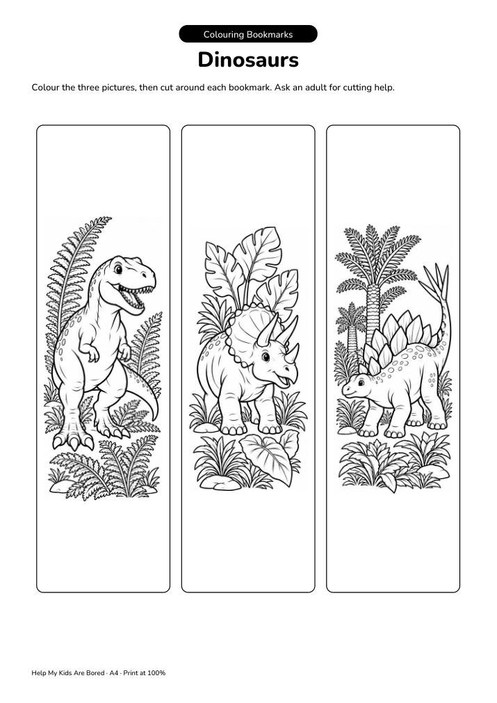 Dinosaurs Colouring Bookmark Craft