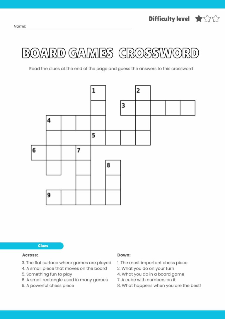 Free Board Game-Themed Crossword Puzzles – Fun Printables for All Ages