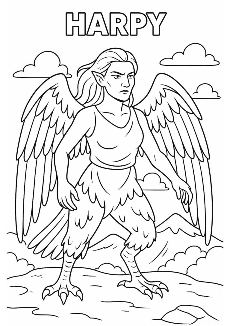 Harpy Coloring Page – Free Printable Mythical Creature for Kids