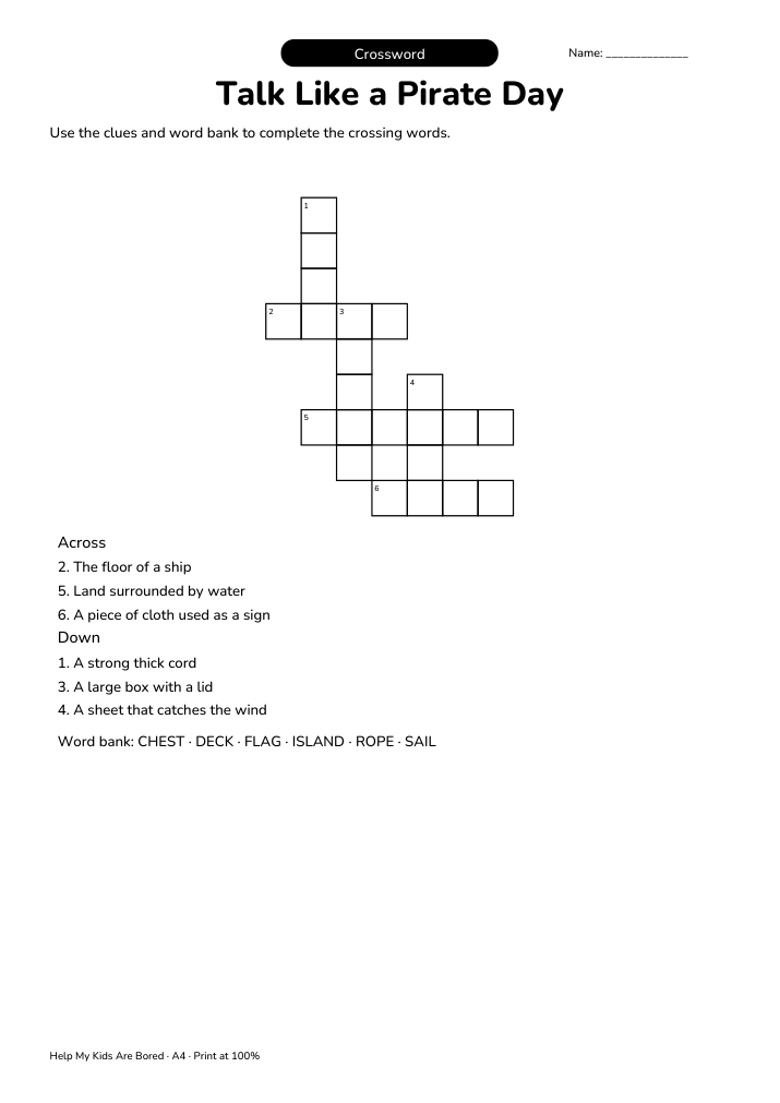 Talk Like a Pirate Day Crossword