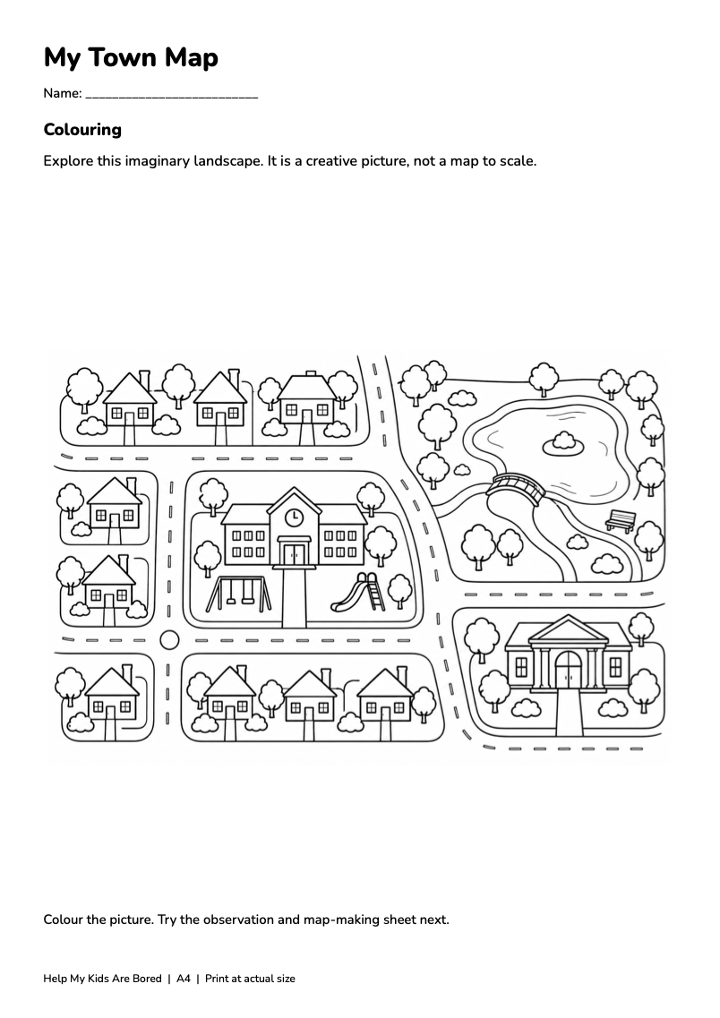 My Town Map — Geography Colouring and Map Activity Pack