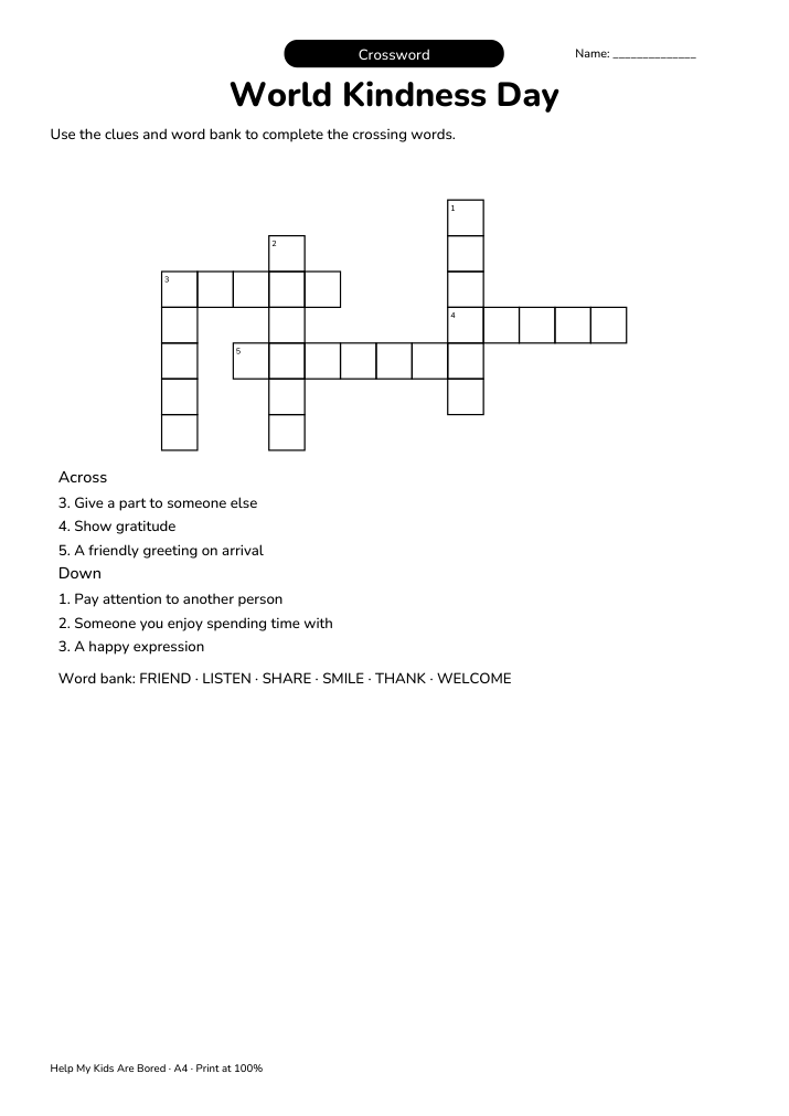 World Kindness Day Crossword