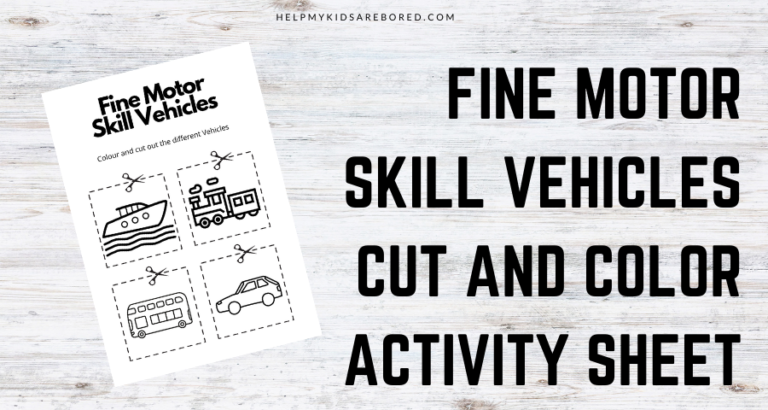 Fine Motor Skill Vehicles Cut and Color Activity Sheet