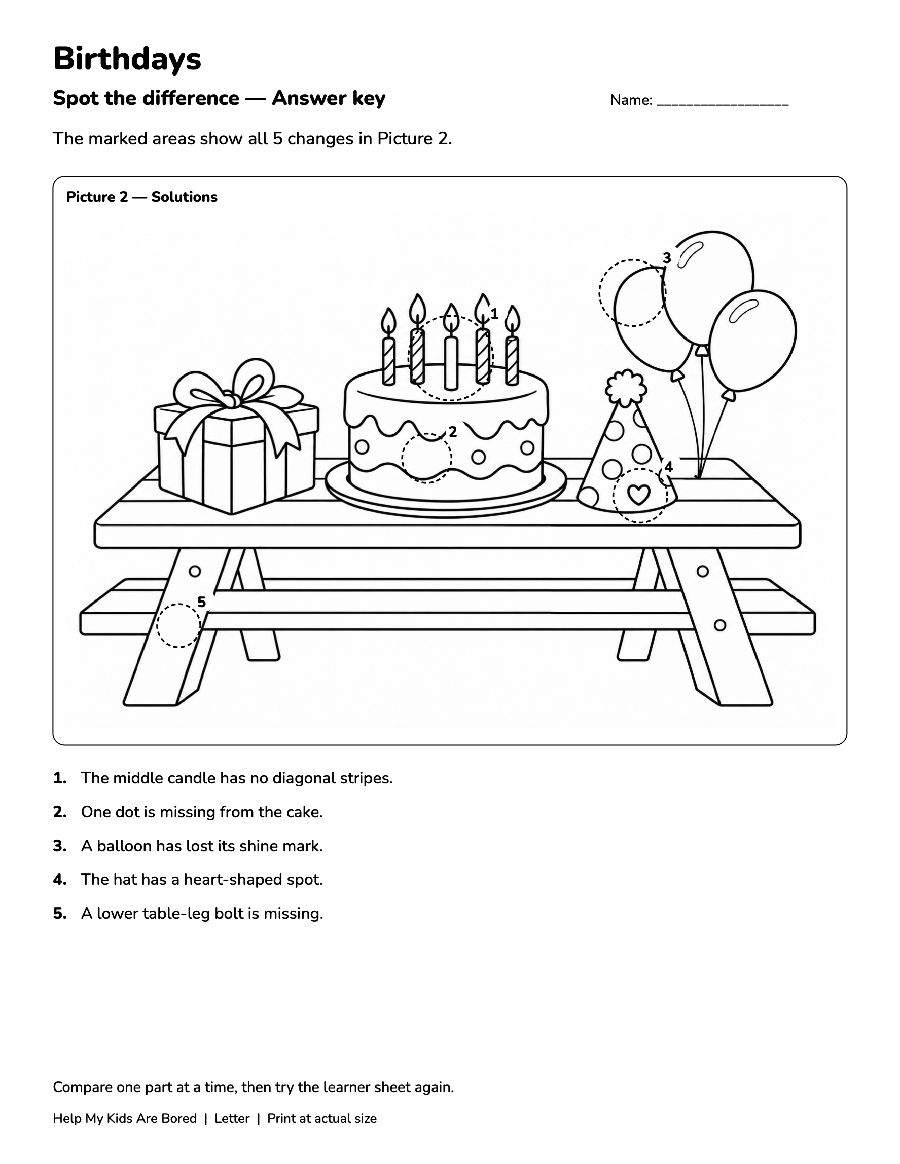 Birthdays Spot the Difference — Free Printables