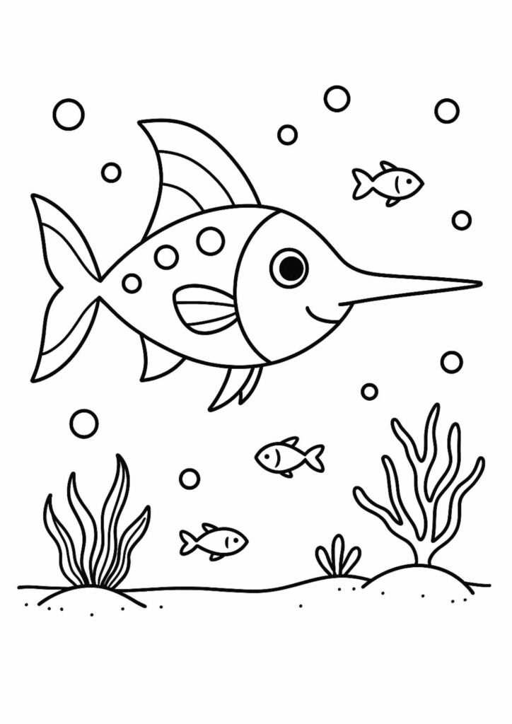 Preschool Sea Animal Coloring Page – Swordfish (Free Printable)