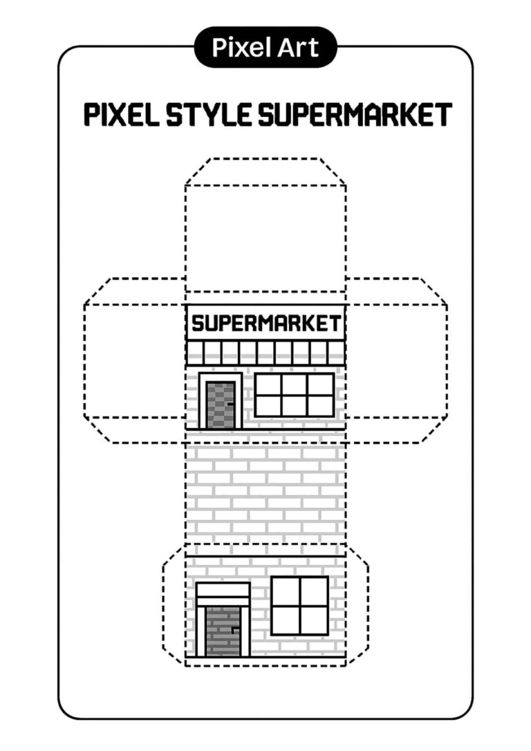 Pixel Art Papercraft Buildings – Free Printable Craft for Kids
