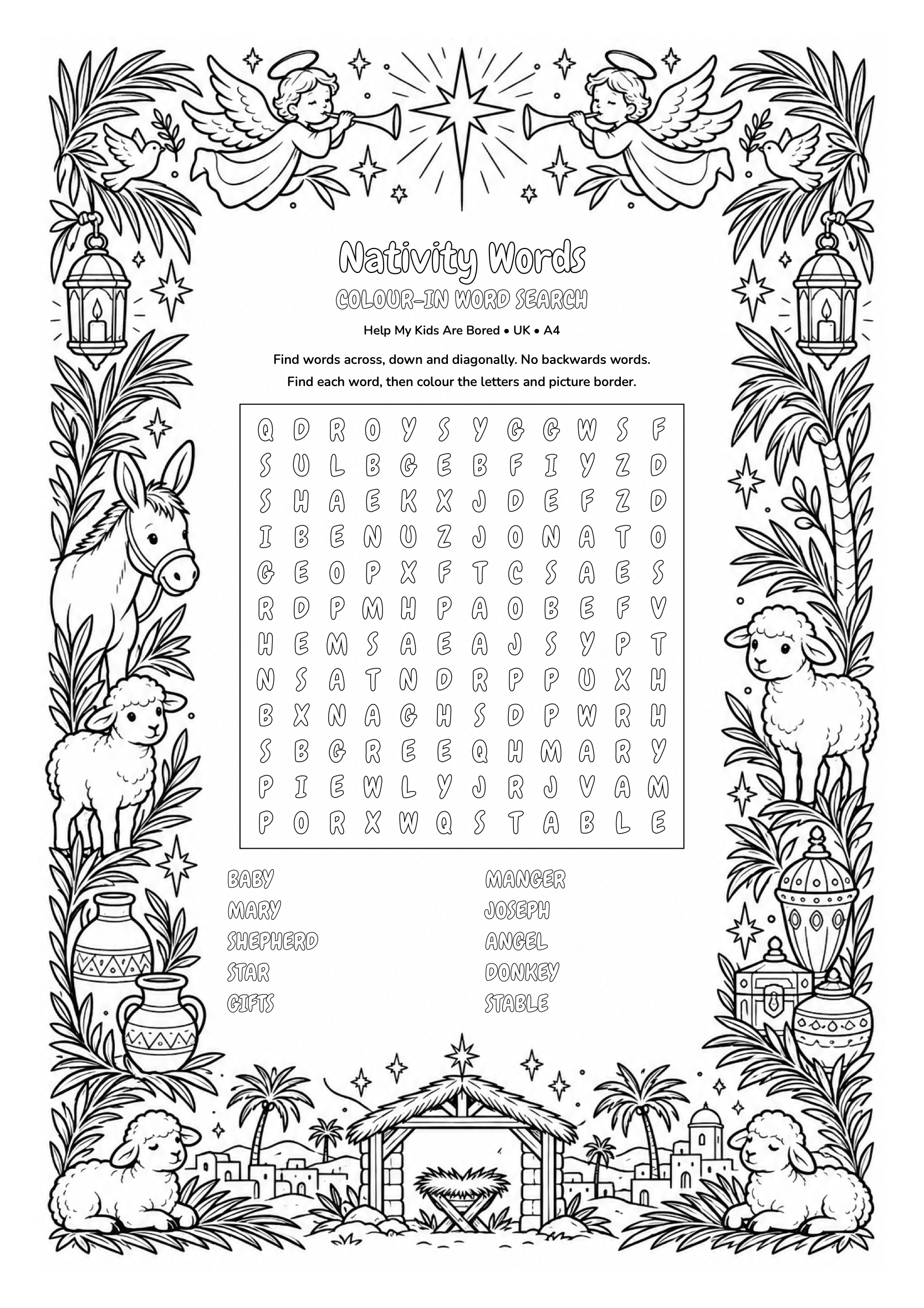 Nativity Words — Christmas Colour-In Word Search