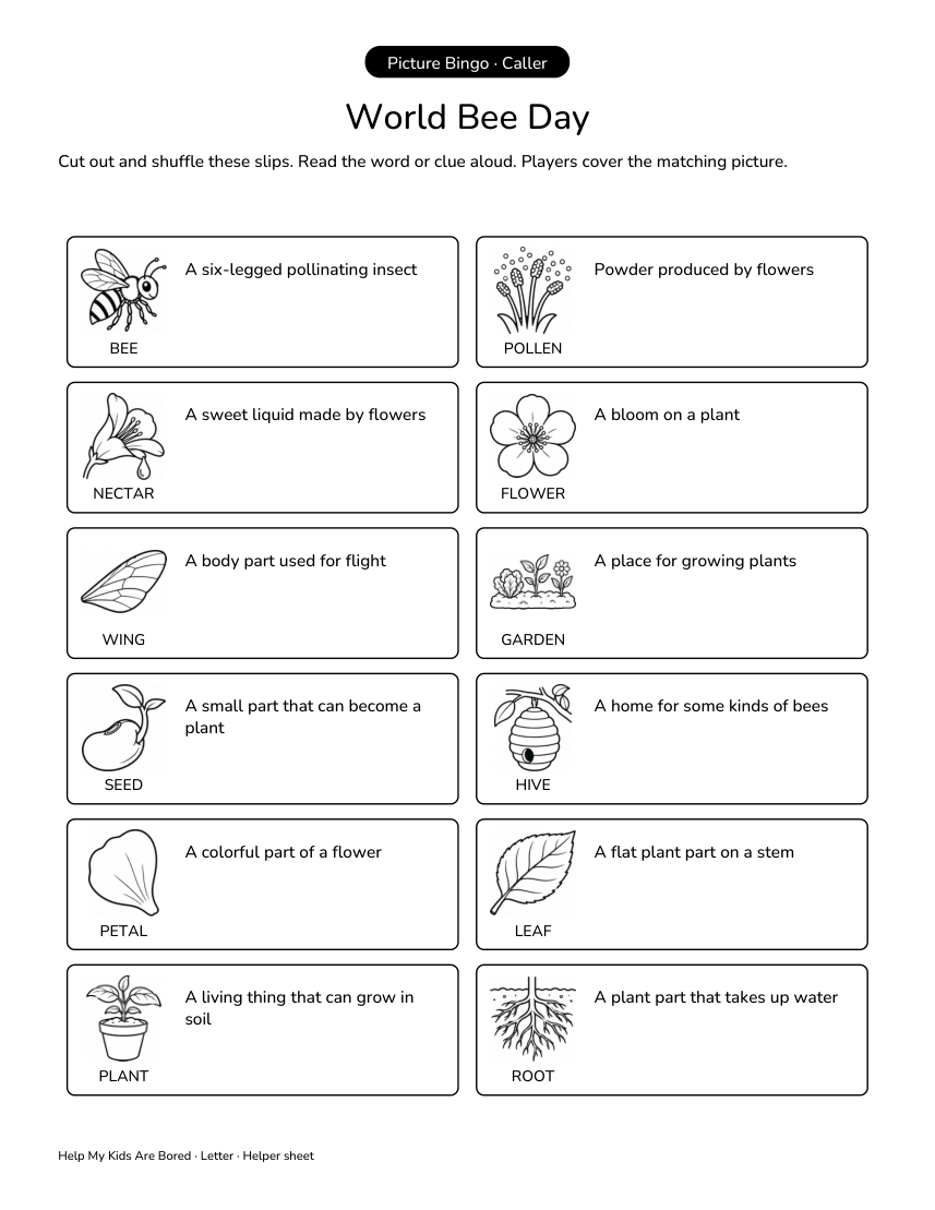 World Bee Day Vocabulary Bingo | Free Printable