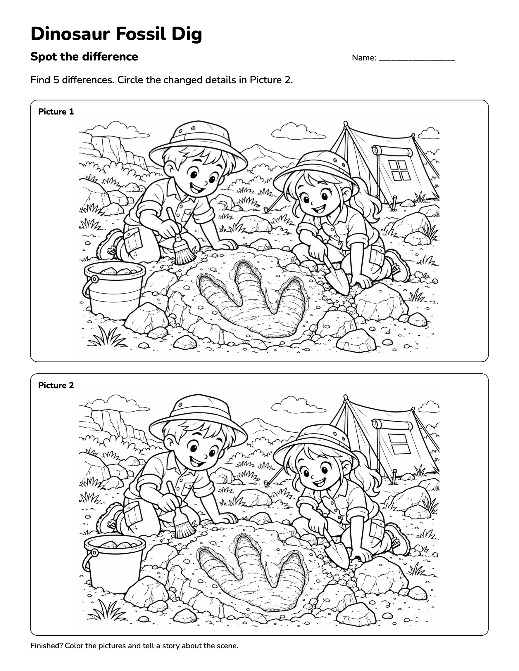 Dinosaur Fossil Dig Spot the Difference — Free Printables