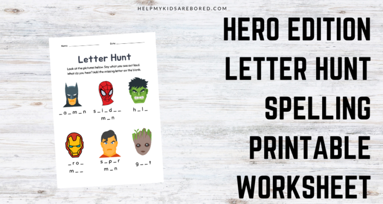 Hero Edition Letter Hunt Spelling Printable Worksheet