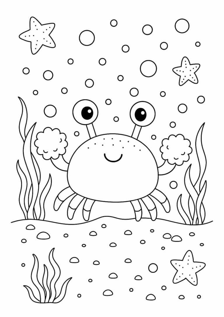 Free Pom-Pom Crab Coloring Page – Cute Ocean Printable for Kids