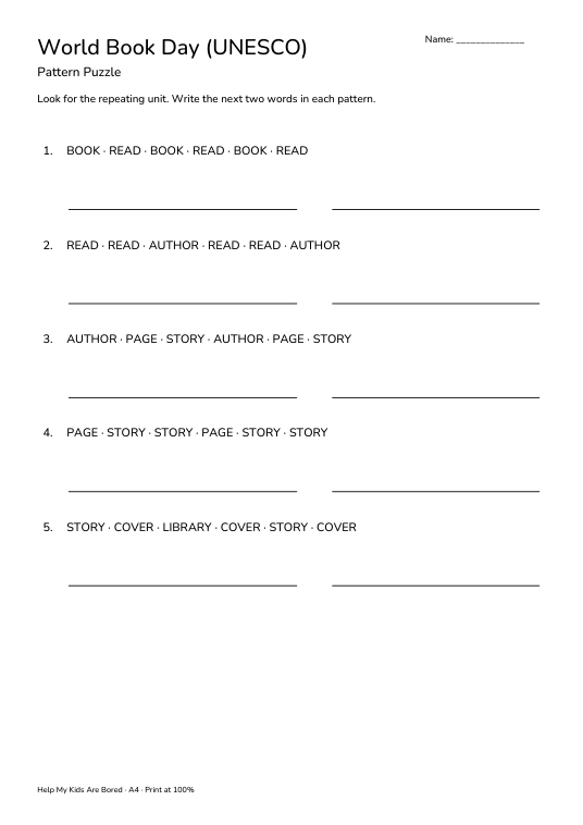 World Book Day (UNESCO) Pattern Puzzle