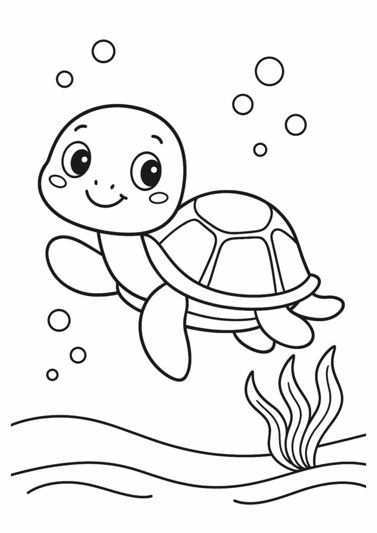 Preschool Sea Animal Coloring Page – Turtle (Free Printable)