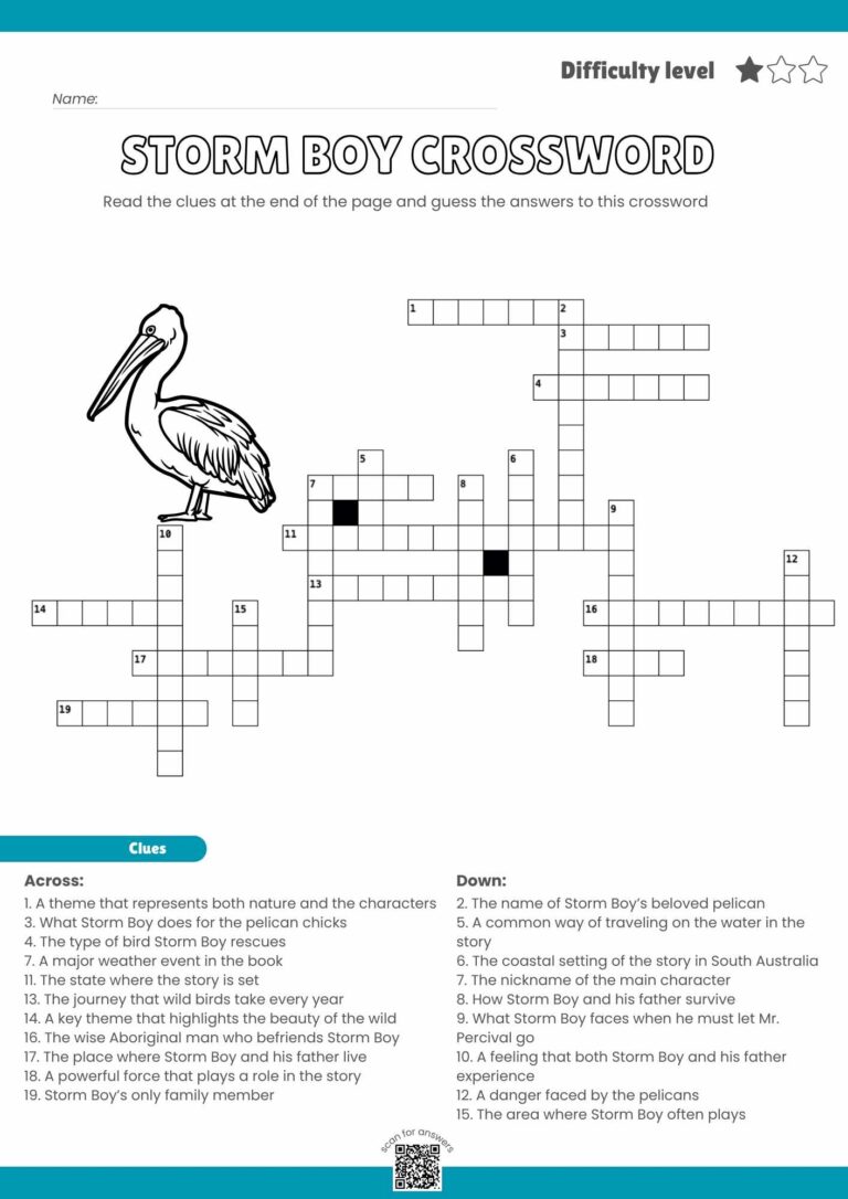 Storm Boy Crossword Puzzle – Free Printable Literature Fun